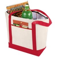 Qtable are providing this Lighthouse Non-Woven Cooler Tote 21L PFC - Natural / Red from Unbranded which can be decorated with your design.