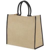 Qtable are providing this Harry Coloured Edge Jute Tote Bag 25L PFC - Natural / Solid Black from Unbranded which can be decorated with your design.