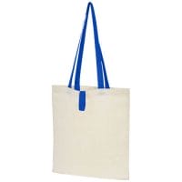 Qtable are providing this Nevada 100 g/m² Cotton Foldable Tote Bag 7L PFC - Natural / Royal Blue from Unbranded which can be decorated with your design.