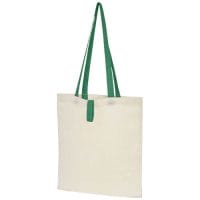 Qtable are providing this Nevada 100 g/m² Cotton Foldable Tote Bag 7L PFC - Natural / Green from Unbranded which can be decorated with your design.