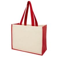 Qtable are providing this Varai 320 g/m² Canvas And Jute Shopping Tote Bag 23L PFC - Red from Unbranded which can be decorated with your design.