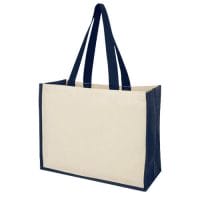 Qtable are providing this Varai 320 g/m² Canvas And Jute Shopping Tote Bag 23L PFC - Navy from Unbranded which can be decorated with your design.