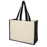 Qtable are providing this Varai 320 g/m² Canvas And Jute Shopping Tote Bag 23L PFC - Solid Black from Unbranded which can be decorated with your design.