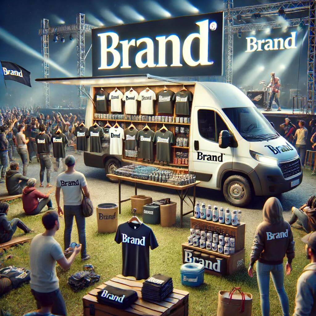 A picture of a mobile van selling merchandise at a music event