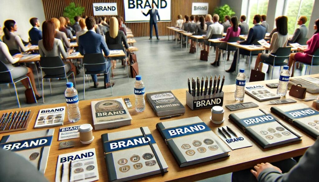 Image representing a workshop event with branded materials supporting the theme.