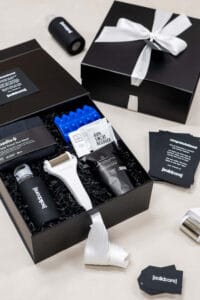 modern custom corporate branded holiday gift boxes black white wellness relaxation Marigold Grey 7