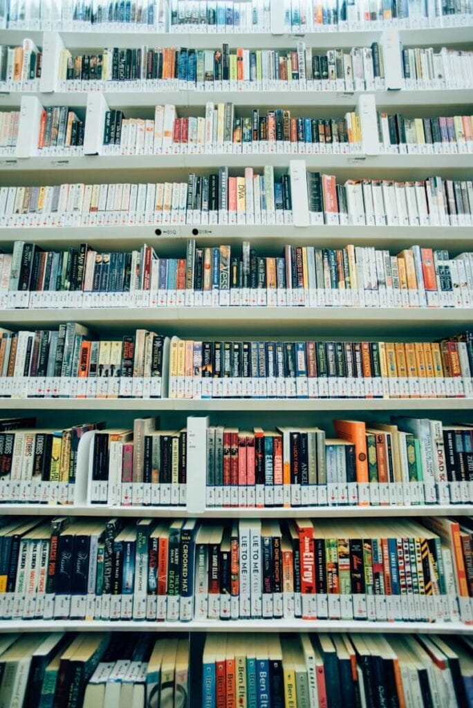 Assorted-title book lot on shelves representing qtables story